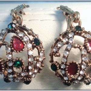 MULTI COLOR GEMSTONE ON VINTAGE DANGLE DROP EARRIN